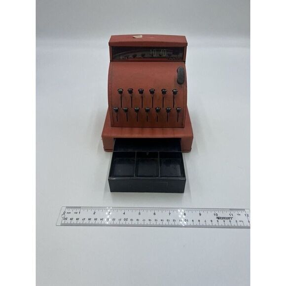 Antique￼ Red Tom Thumb Toy Cash Register Toy Pink Vintage Tomthumb Kids Store - Picture 6 of 7